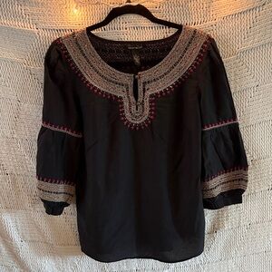 Lucky Brand Black Tunic with Pink and Silver Embroidery